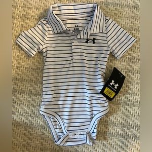 Brand New w/ tags. Underarmour onsie. Blue and black stripe. 6-9months
